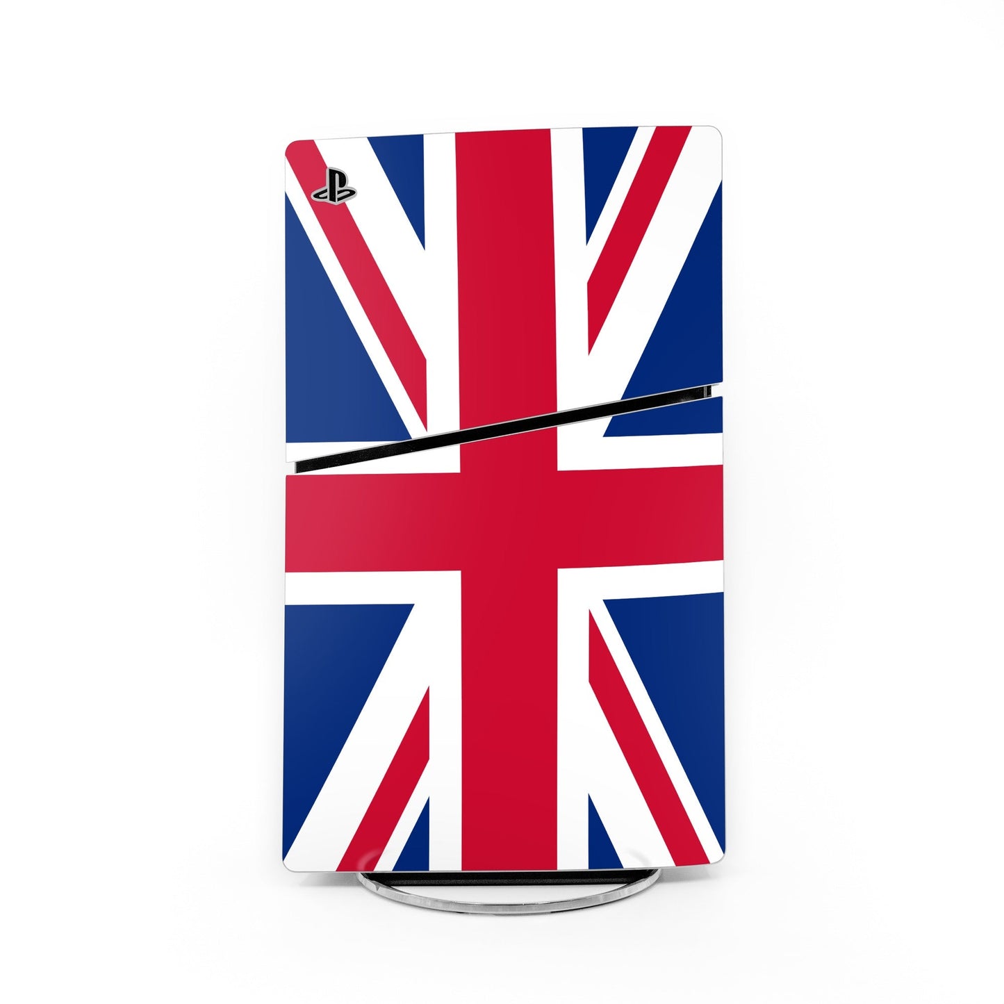 Sony PS5 Slim skin with Union Jack flag design, red white blue rectangular cover