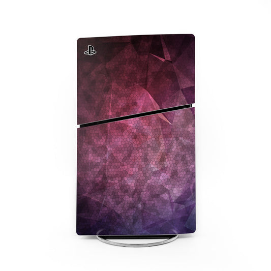PlayStation 5 Slim skin with purple geometric pattern and PS logo