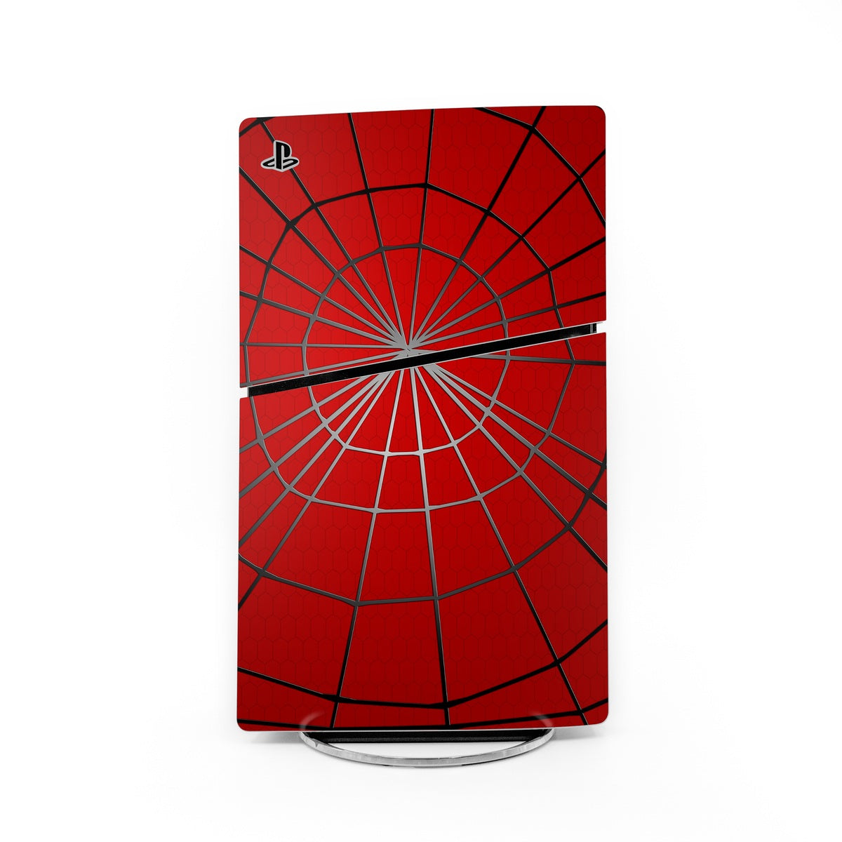 Webslinger PS5 Slim console skin, red with black spiderweb pattern