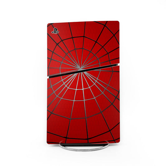 Webslinger PS5 Slim console skin, red with black spiderweb pattern