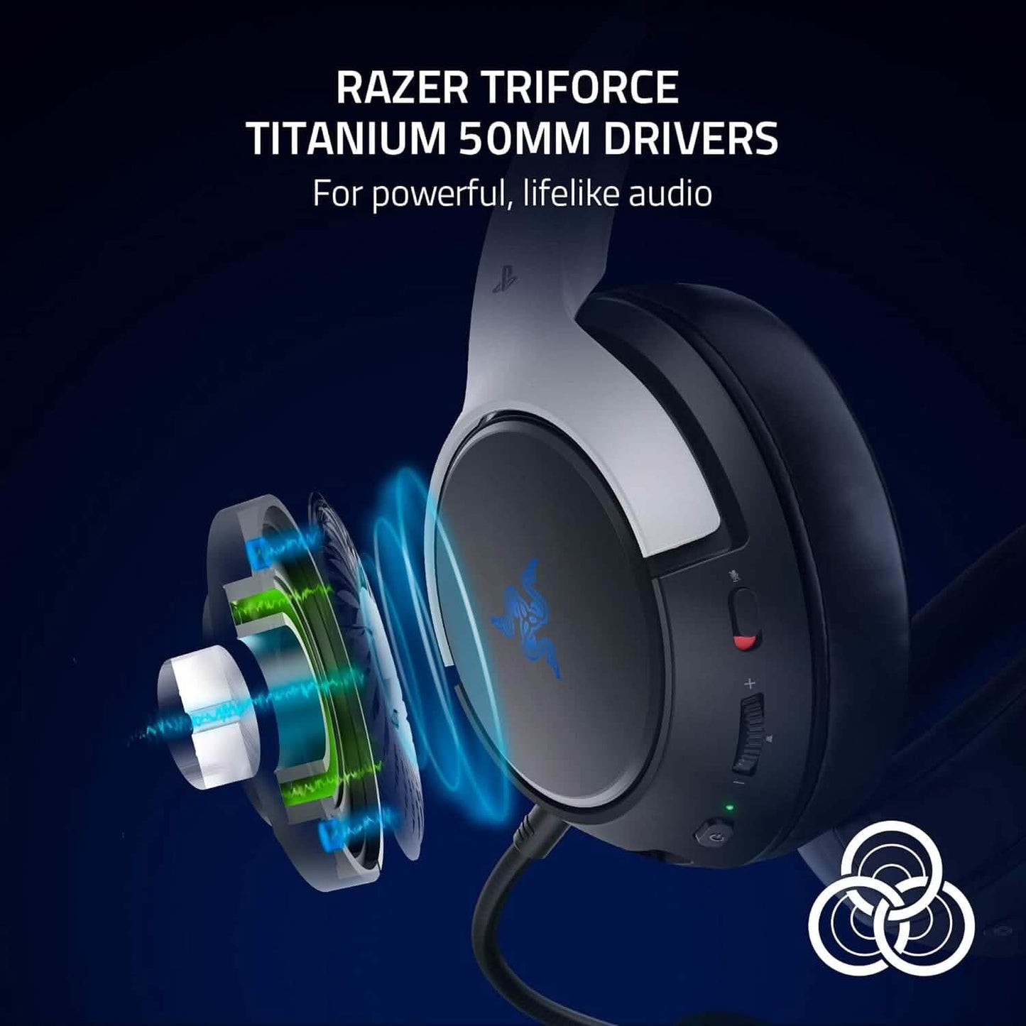 Over-ear wireless headset showing circular ear driver and side control panel