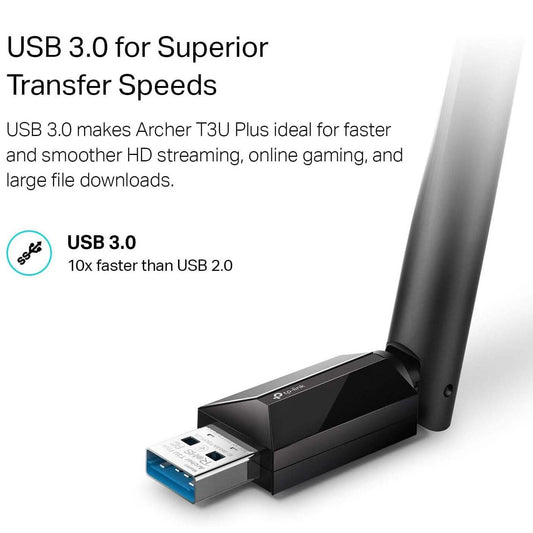USB WiFi adapter with black antenna base and blue USB 3.0 plug