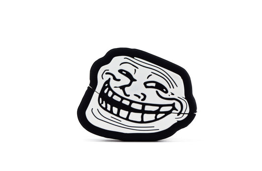Troll face USB flash drive with black rubber body and white graphic face
