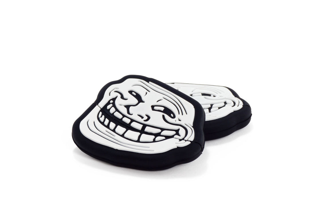 Troll face USB flash drive, white face graphic on black rubber body with USB plug