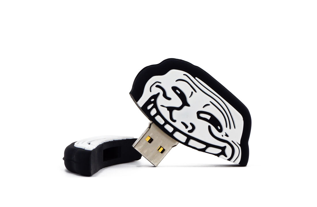 Troll face USB flash drive with metal USB plug and black protective cover