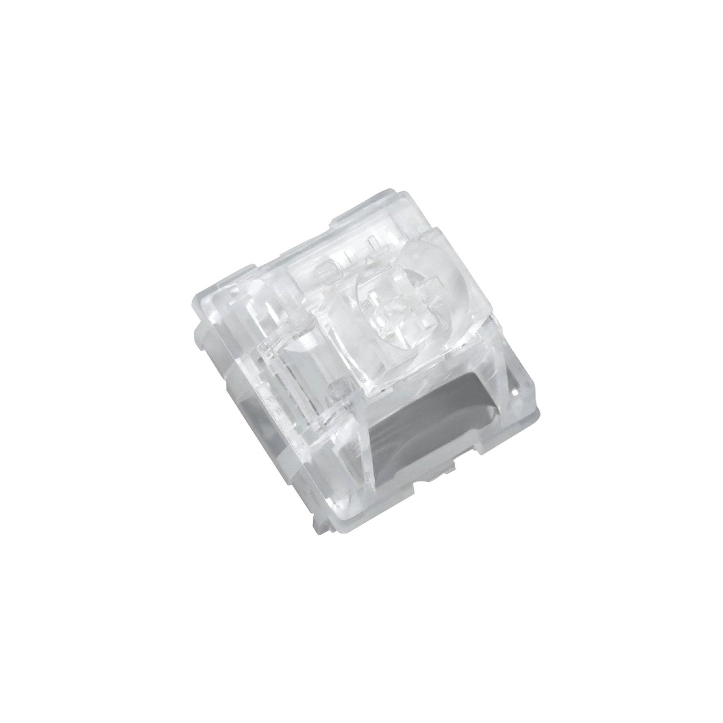 Translucent clear switch with visible internal stem and side clips