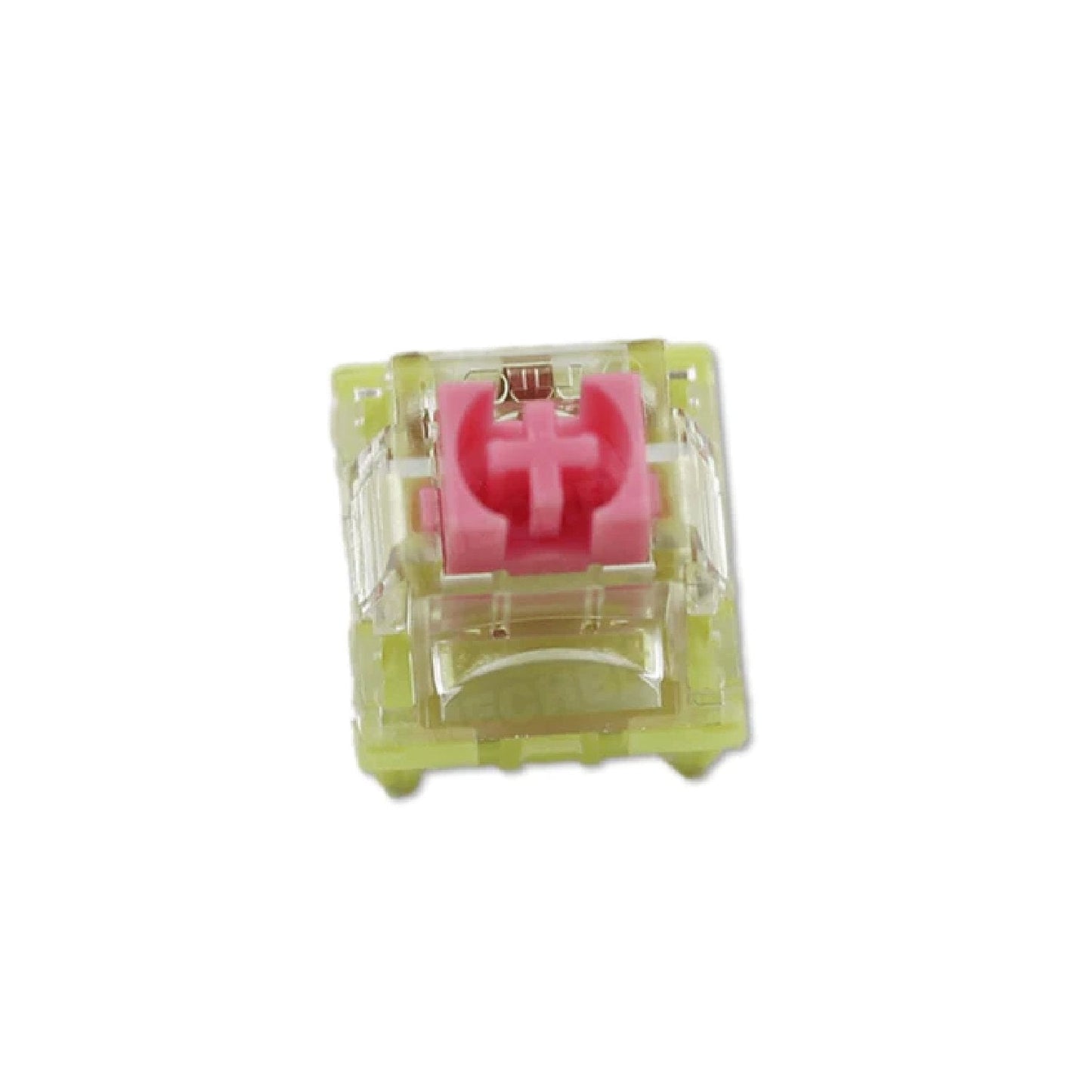TTC Gold Pink V2 keyboard switch top, clear housing with pink cross stem and yellow frame