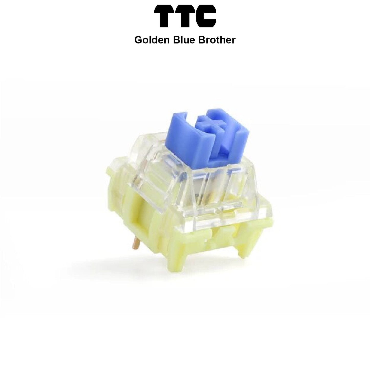 TTC mechanical keyboard switch with translucent yellow housing and blue key stem