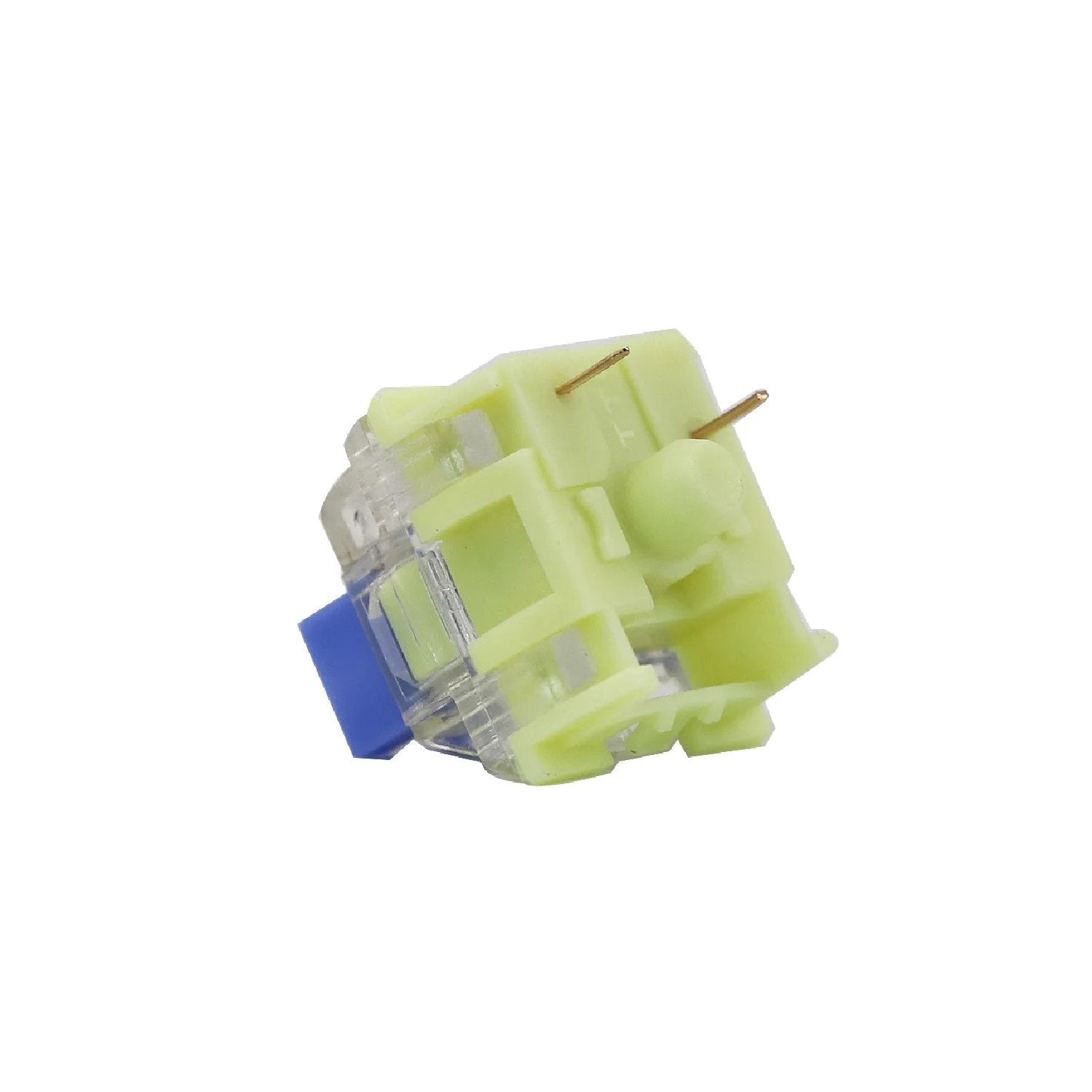 TTC mechanical keyboard switch with translucent yellow body, blue side, metal pins