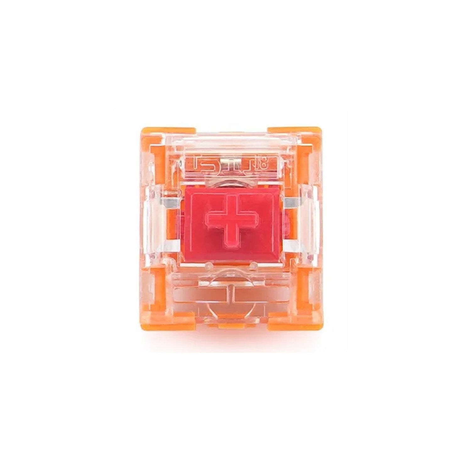 TTC mechanical keyboard switch top view, clear frame with red cross stem