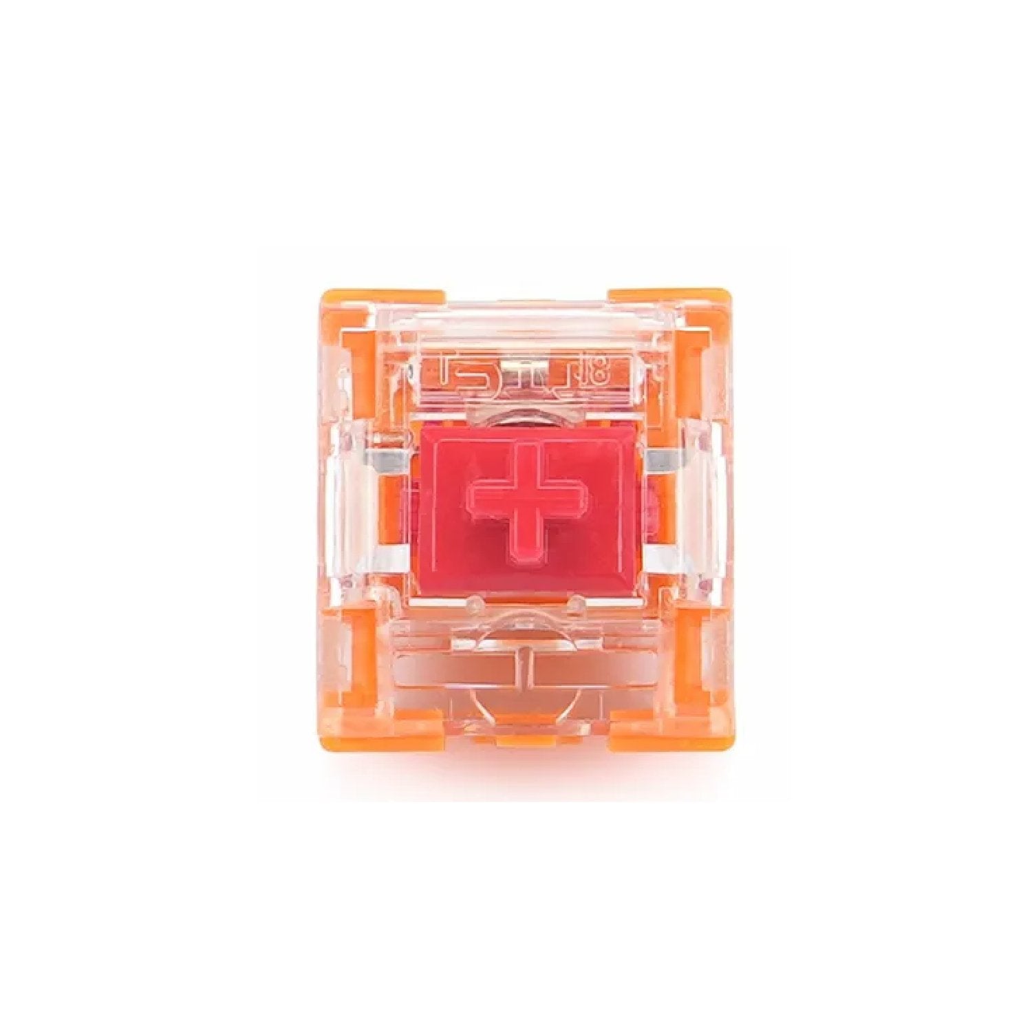TTC mechanical keyboard switch top view, clear frame with red cross stem