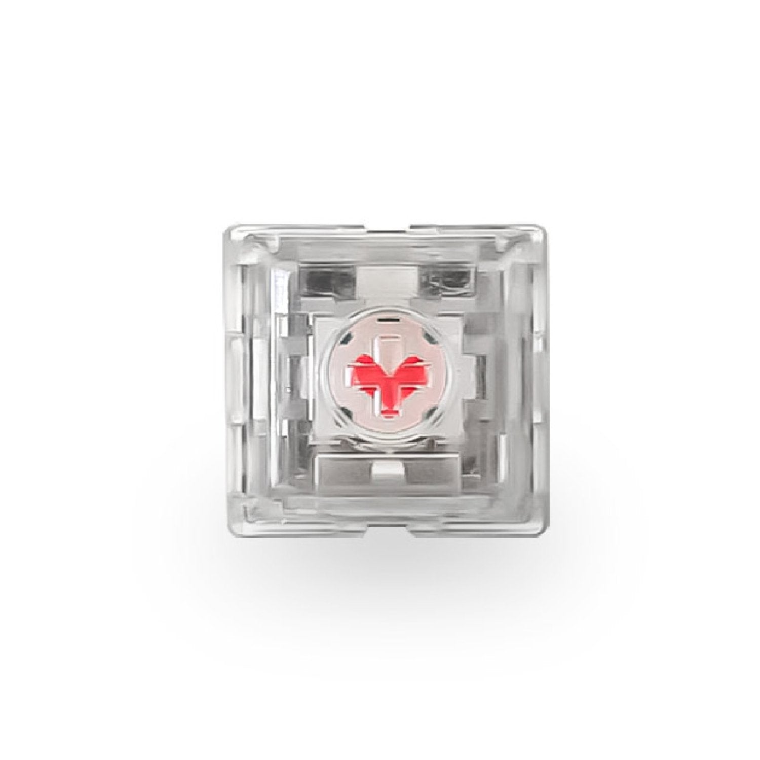 Mechanical key switch with translucent square housing and red internal icon