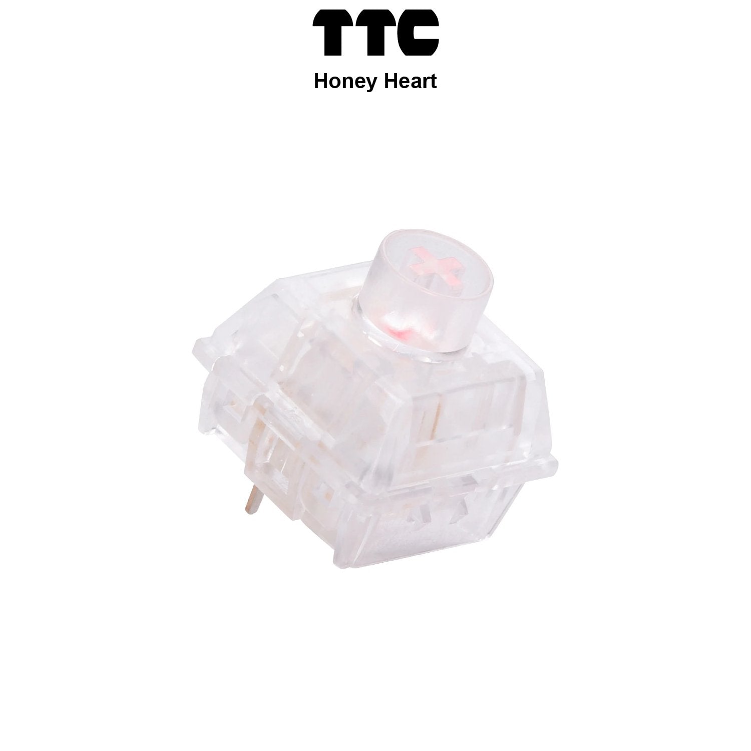 Transparent mechanical key switch with cylindrical stem and light gray base