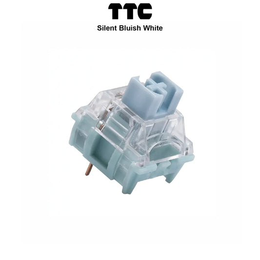 Bluish white mechanical keyboard switch with clear top housing and metal contacts