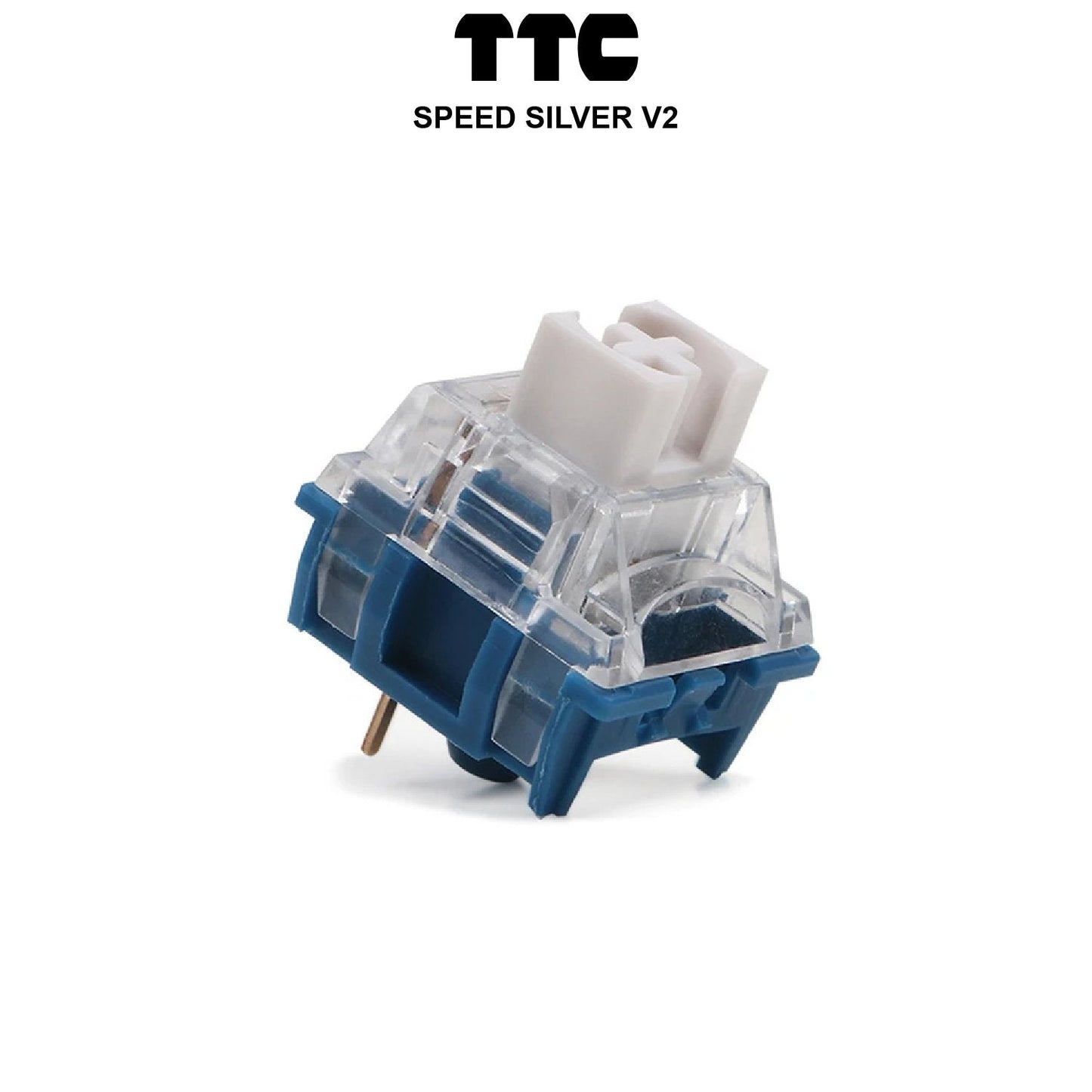 TTC Speed Silver V2 switch with clear blue housing and white cross stem