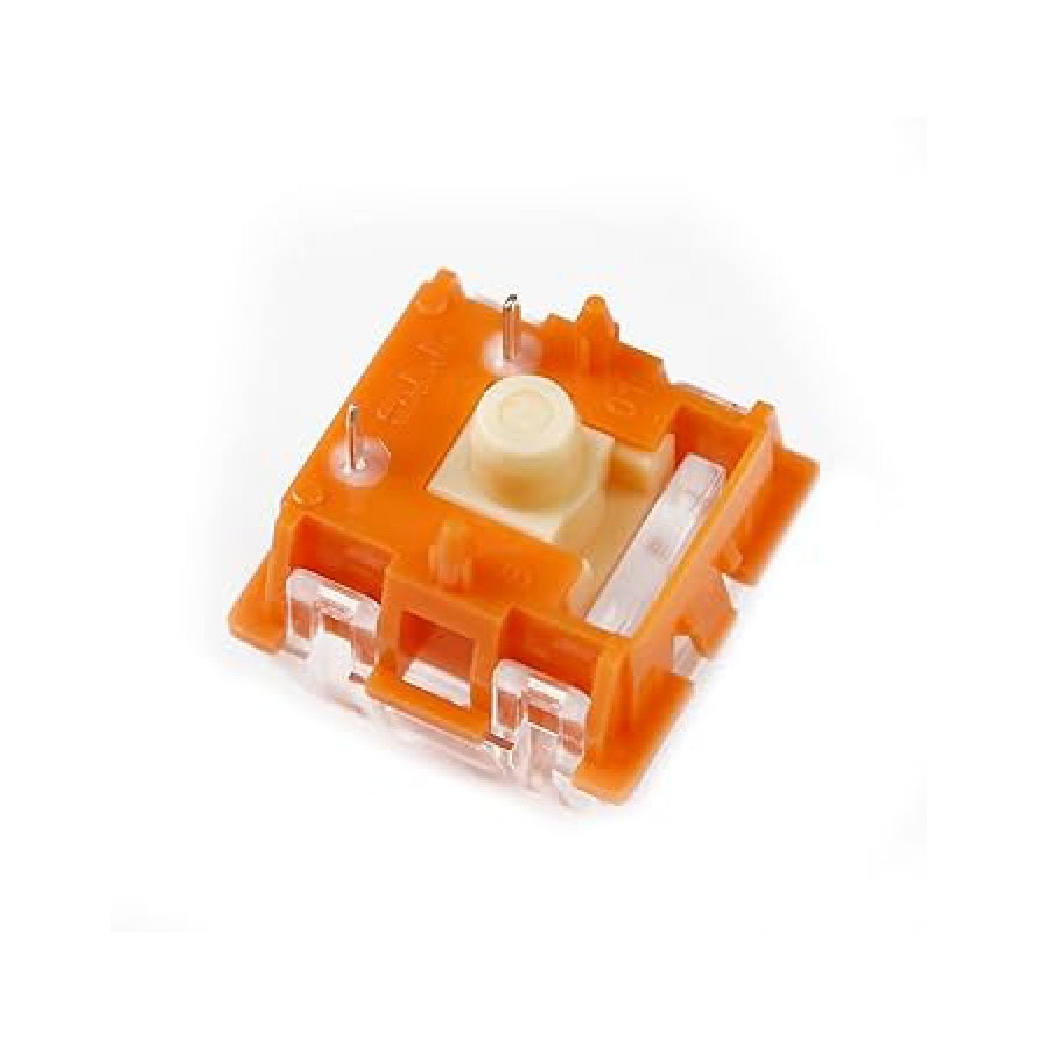 Orange RGB mechanical keyboard switch with translucent base and white contact pin