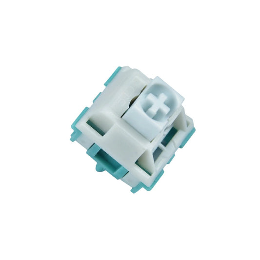 Wind switch, white housing and teal frame with two metal contact pins