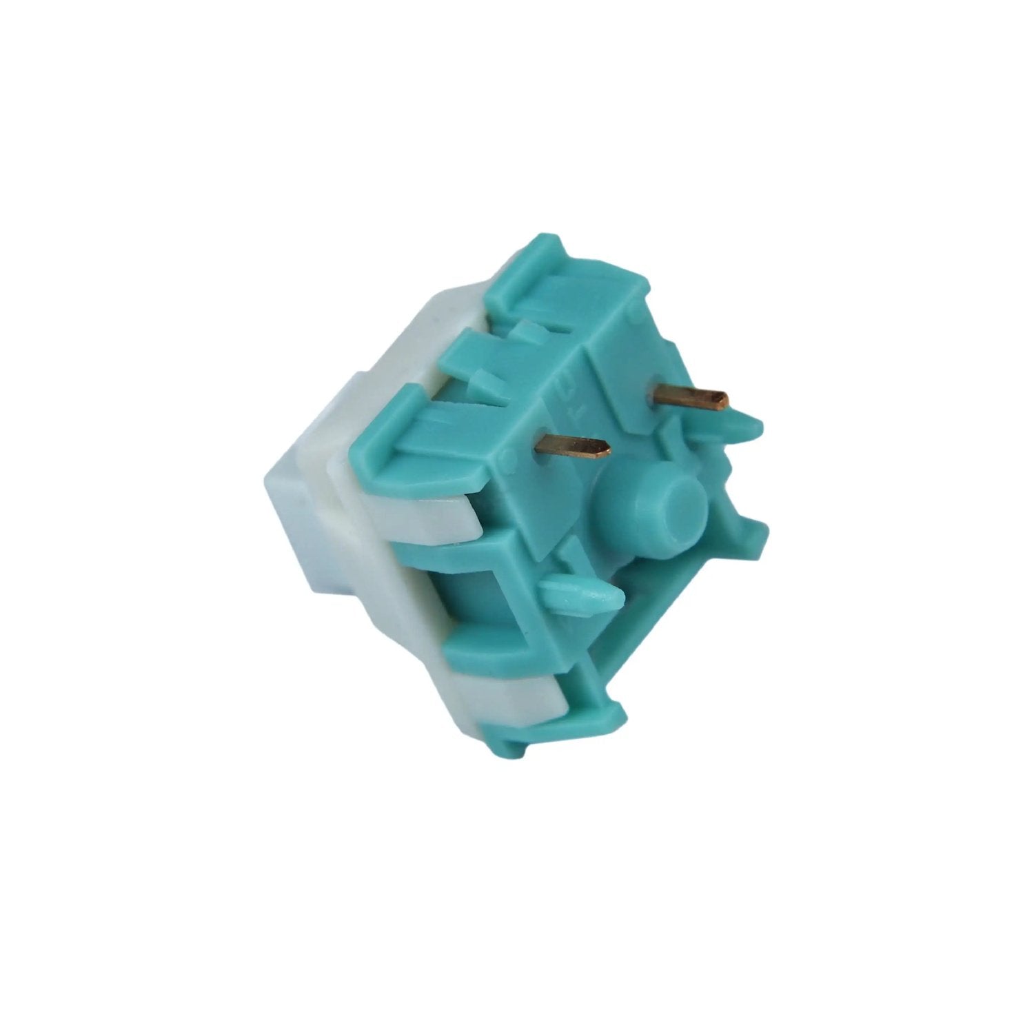 Wind switch, teal actuator with white base and two exposed metal pins