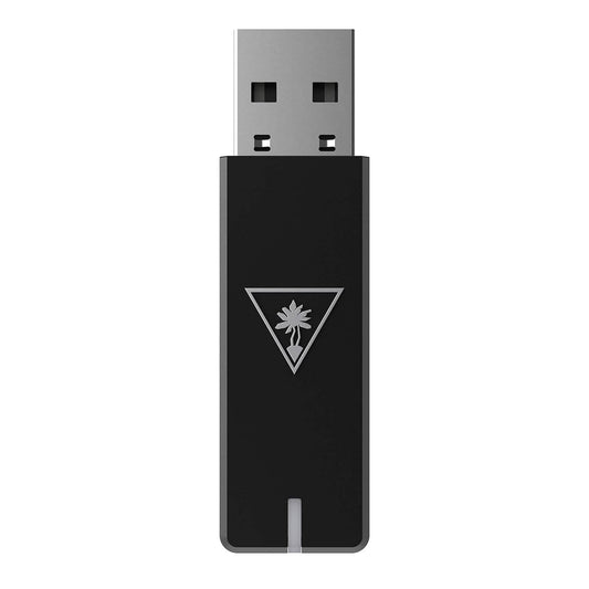 Black USB wireless headset dongle with green logo