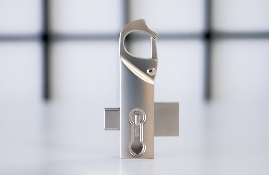Metal USB flash drive with clip, silver-gray finish, unprinted