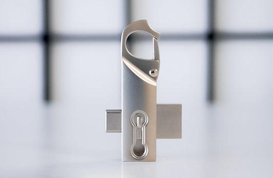 Metal USB flash drive with clip, silver-gray finish, unprinted