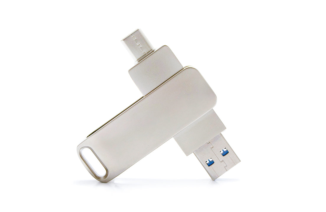 Pivot USB 3.1 flash drive, angled view with unprinted metal pivot head