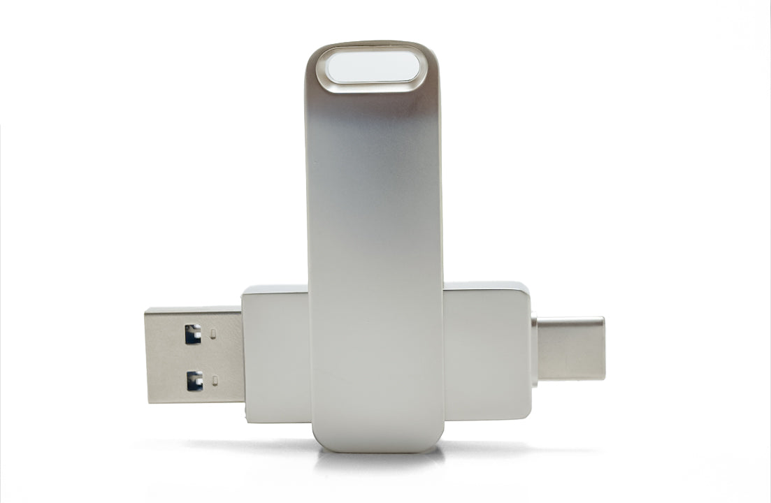 Pivot USB 3.1 flash drive with top loop and extended side USB plug