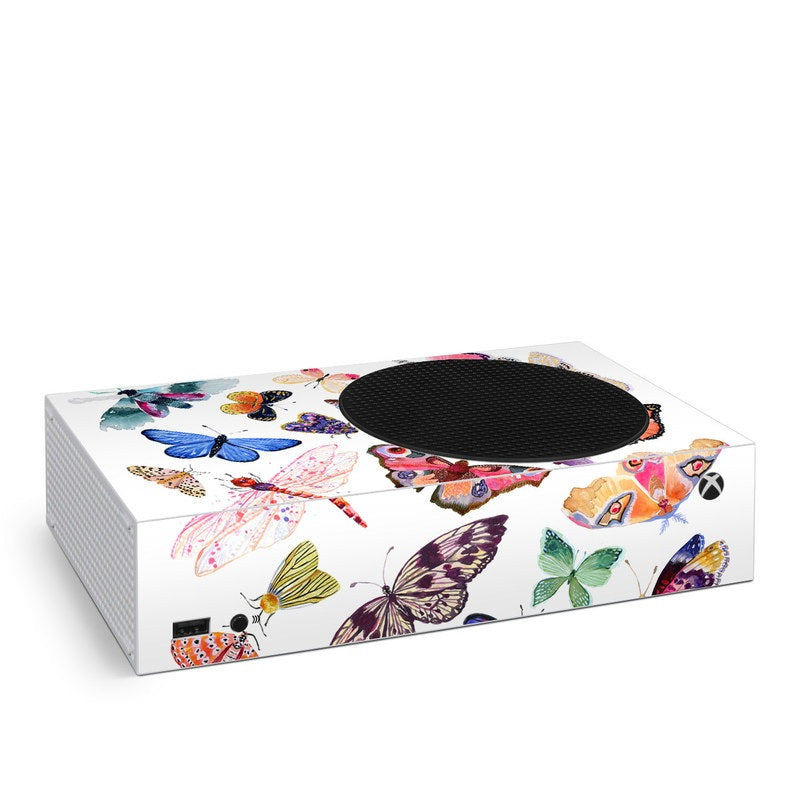Xbox Series S console skin with colorful butterfly scatter design