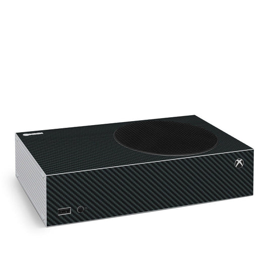Xbox Series S carbon-fiber style skin with circular cutout and power icon