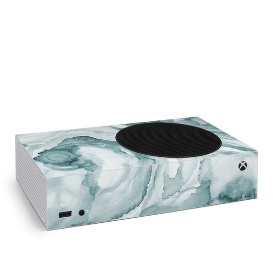 Xbox Series S console skin with blue marble design and circular vent cutout