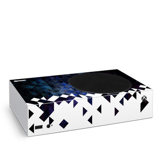 Xbox Series S skin with geometric blue and black abstract pattern