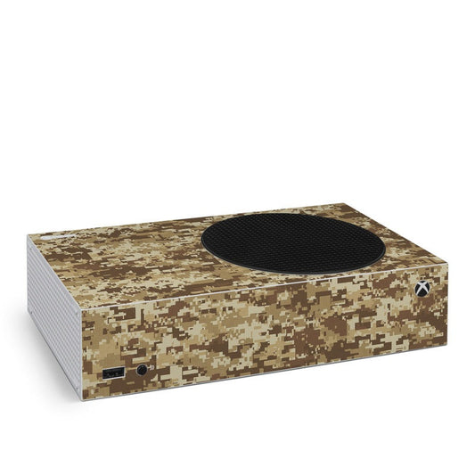 Coyote camo skin for Xbox Series S with black oval cutout and Xbox logo