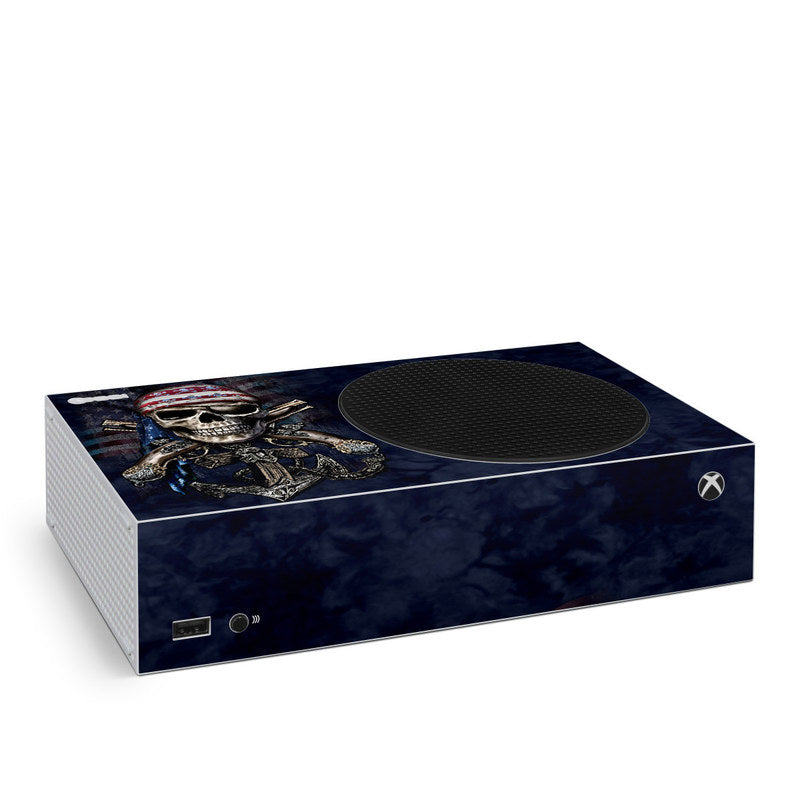 Xbox Series S console skin with dark blue Dead Anchor skull and anchor graphic