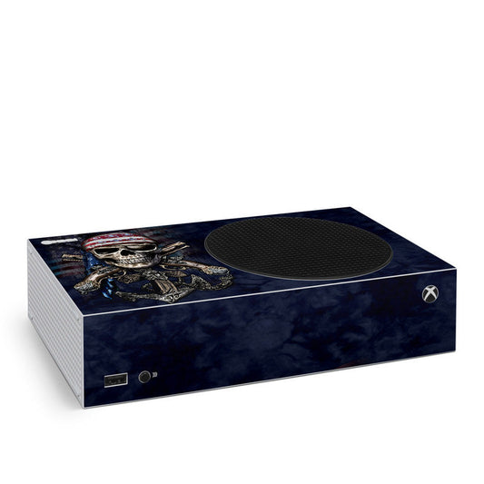 Xbox Series S console skin with dark blue Dead Anchor skull and anchor graphic