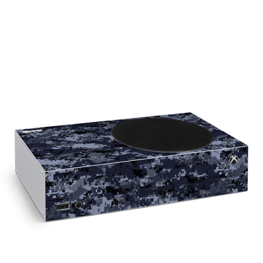 Xbox Series S console skin, digital navy camo pattern with controller cutout