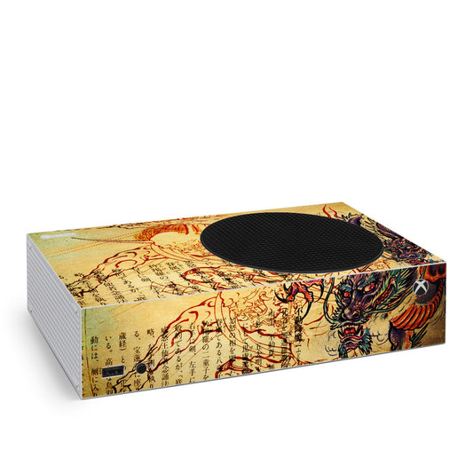 Xbox Series S skin box with dragon artwork and circular center cutout