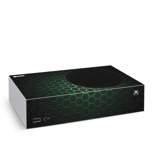 Xbox Series S skin, black with green hexagon pattern and controller disc cutout