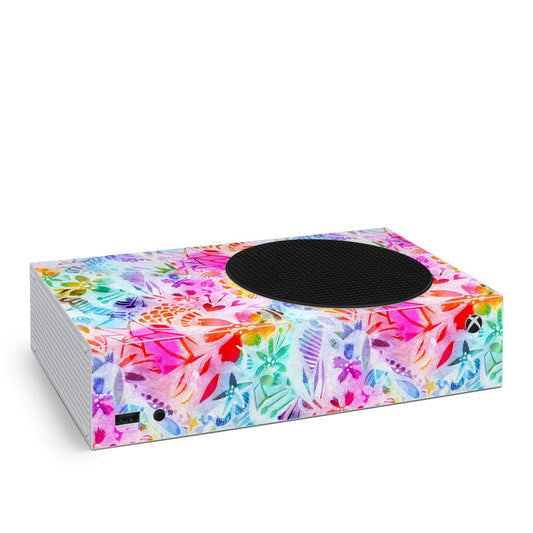 Xbox Series S console skin with colorful fairy graphic, oval vent cutout