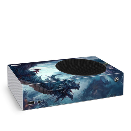 Xbox Series S skin with flying dragon artwork and circular top cover