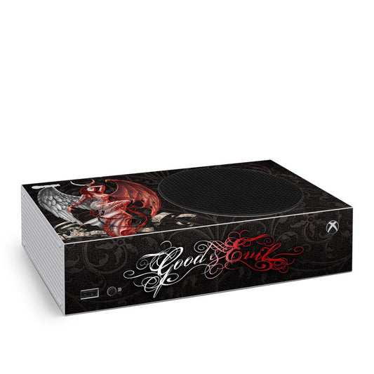 Xbox Series S skin with Good vs Evil red and black graphic and circular center cutout