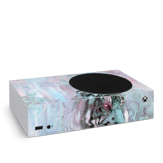 Xbox Series S skin decal with pastel blue and purple animal artwork wrap