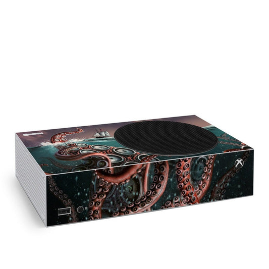 Xbox Series S skin with Kraken octopus tentacle graphic and circular top cutout