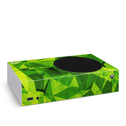 Xbox Series S skin, green geometric pattern with black top center and Xbox logo