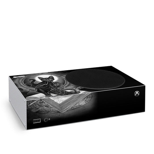 Xbox Series S console skin with black and gray fantasy astronaut graphic and Xbox emblem