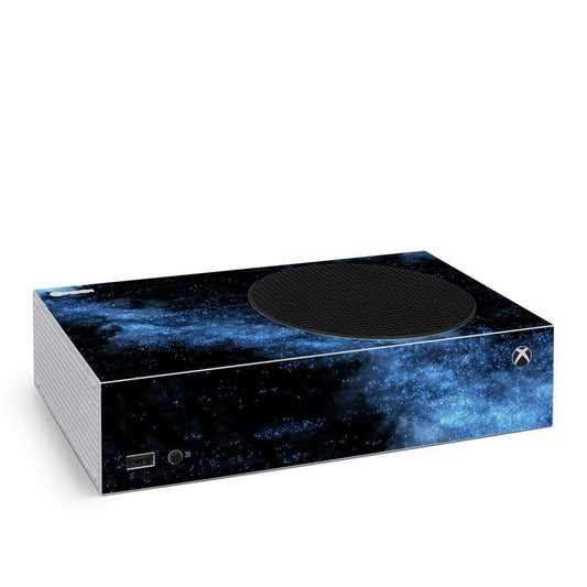 Xbox Series S skin with blue and black galaxy pattern and Xbox logo.