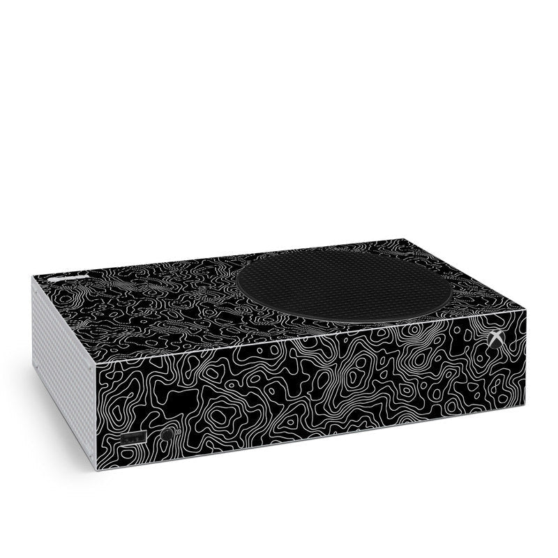 Xbox Series S skin with black-and-white contour line pattern and round top area