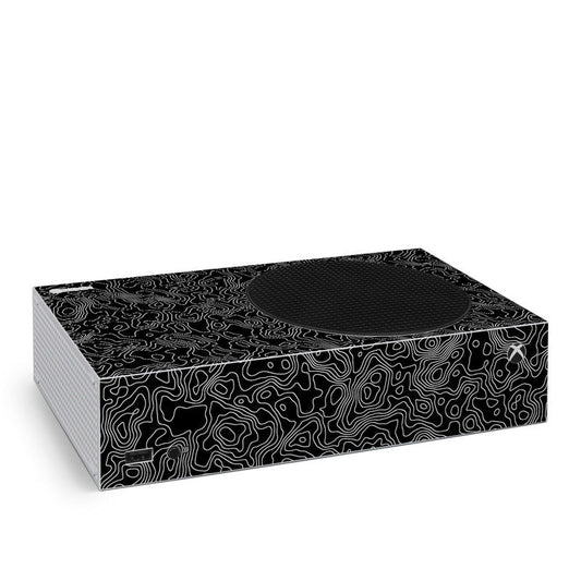 Xbox Series S skin with black-and-white contour line pattern and round top area