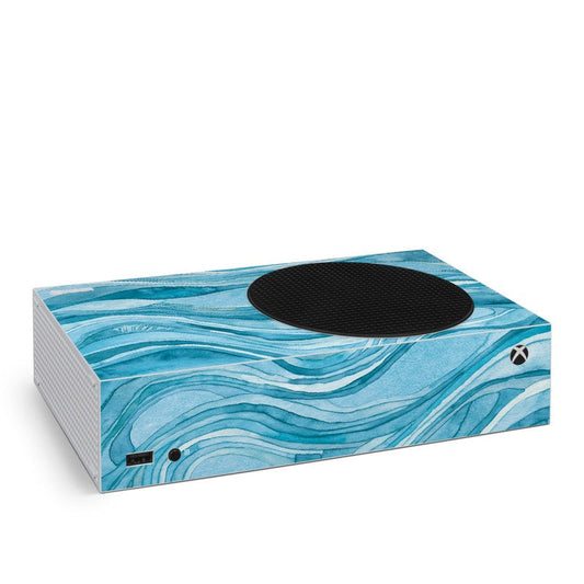 Ocean Blue Xbox Series S console skin with blue wave pattern and black top cover