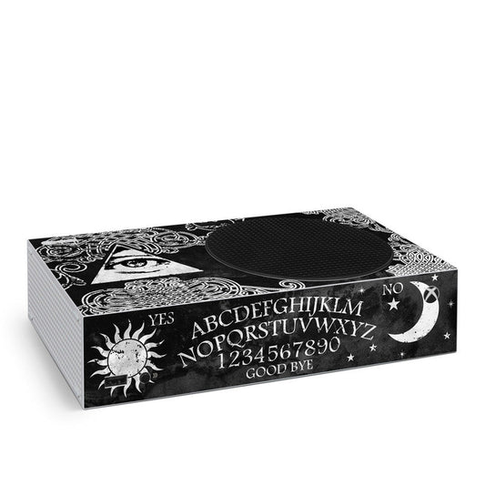 Ouija Xbox Series S console skin, black with white board letters and central circle