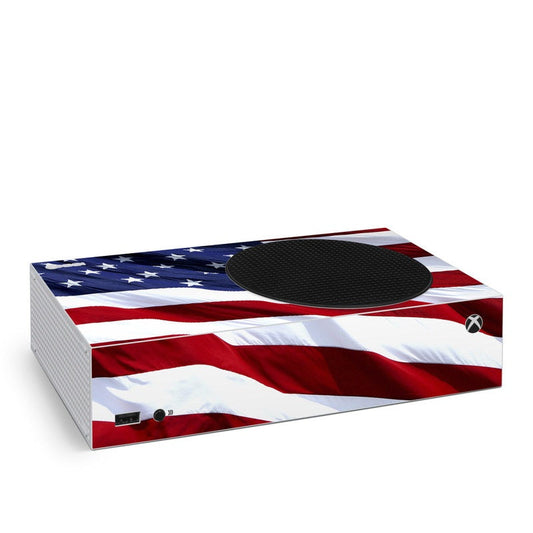 Xbox Series S console skin with stars-and-stripes design and black controller cutout